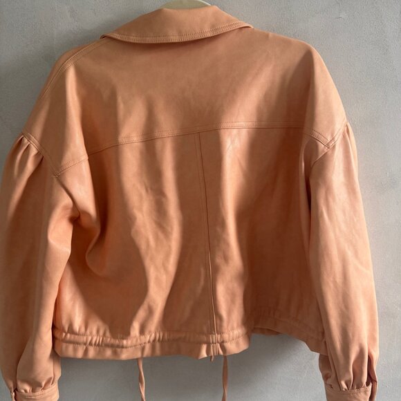7 For All Mankind Women's - Faux Leather Crop Bomber Jacket - Peach - Small - Picture 4 of 4